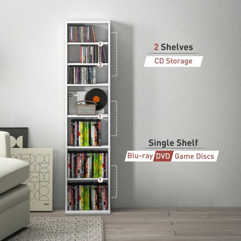 HOMCOM 260 CD/120 DVD Storage Unit, Blu-ray Media Storage Shelf with 9 Compartments and 6 Adjustable Shelves, CD Tower for Living Room, Bedroom, Office