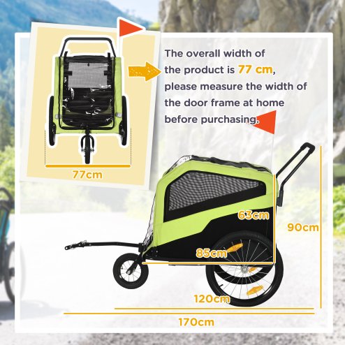 PawHut Dog Bike Trailer, 2 in 1 Dog Stroller for Large Dogs with Hitch, Quick-release 20