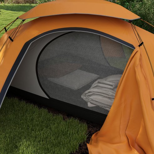 Outsunny 1-2 Man Camping Tent, Dome Tent with Removable Rainfly and Aluminium Frame, 2000mm Waterproof, Portable with Bag, for Fishing Hiking Festival, Orange