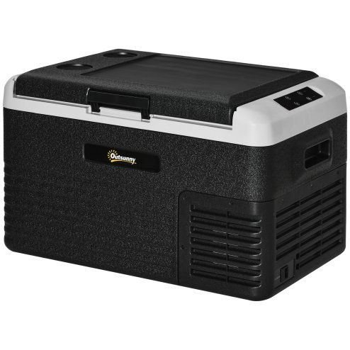 Outsunny 30L Car Refrigerator, Portable Compressor Car Fridge Freezer, Electric Cooler Box with 12/24V DC and 110-240V AC for Camping, Driving, Picnic, Down to -20°C, Grey and Black