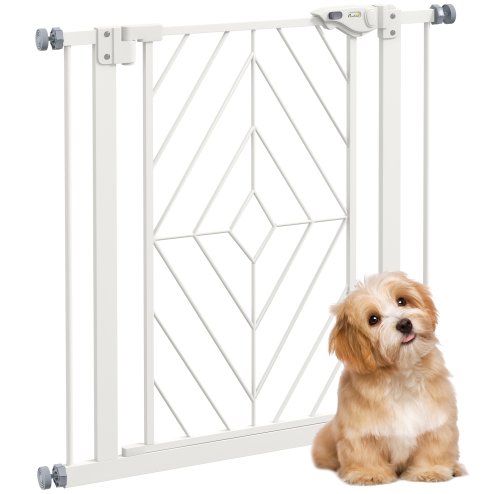 PawHut Pressure Fit Safety Gate for Doorways and Staircases, Dog Gate with Auto Closing Door, Pet Barrier for Hallways with Double Locking, Openings 74-80cm - White