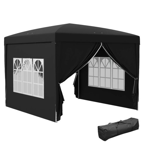 Outsunny 3 x 3(m) Pop Up Gazebo, Water and UV Resistant Party Tent Camping Canopy Marquee with  Carry Bag, Black Image