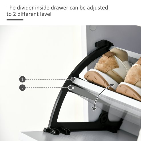 HOMCOM Shoe Cabinet with 3 Flip Drawers, High Gloss Shoe Storage Cabinet with Top Drawer and Adjustable Shelves, Shoe Cupboard for 18 Pairs