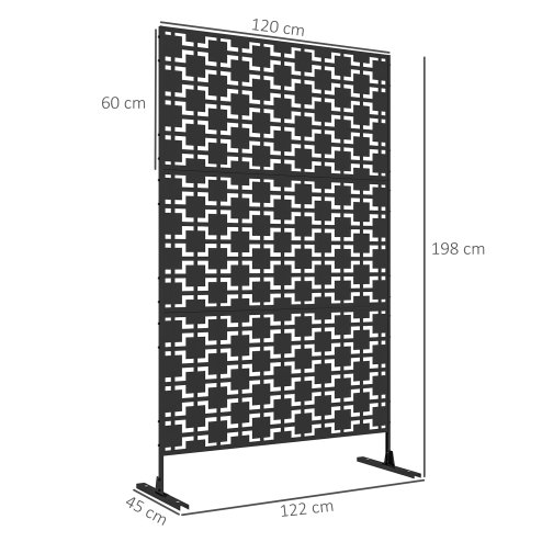 Outsunny Decorative Garden Privacy Screen with Stand, 6.5FT Freestanding Metal Outdoor Divider, Decorative Privacy Panel with Expansion Screws for Garden Pool Hot Tub, Grid Style, Black