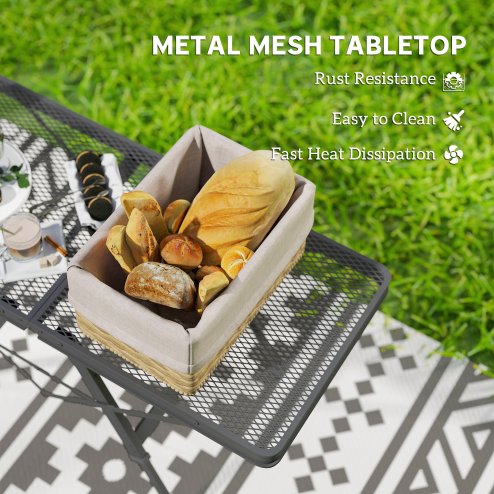 Outsunny 3 ft Folding Camping Table w/ Adjustable Heights, Portable Lightweight Outdoor Folding Picnic Table with Metal Mesh Desktop & Aluminium Legs for Picnic, Garden, Party, Black