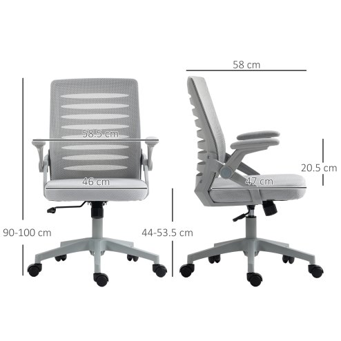 Vinsetto Mesh Office Chair, Swivel Task Desk Chair with Lumbar Back Support, Flip-Up Arm, Adjustable Height for Home Office, Grey