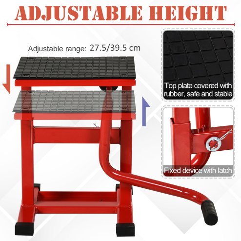 DURHAND 150KG Steel Motorcycle Lift Rubber Platform, Crank Lift Manual Repair Clean Hoist Table Assist Off-Road Dirt Bike Stand, 27.5/39.5H cm, Red