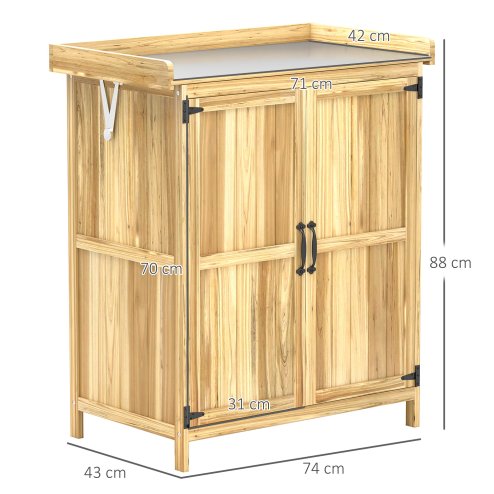 Outsunny Wooden Garden Shed, Garden Tool Storage Shed with Hinged Roof and Shelf, Outdoor Storage Cabinet with Double Doors, Natural Wood Finish