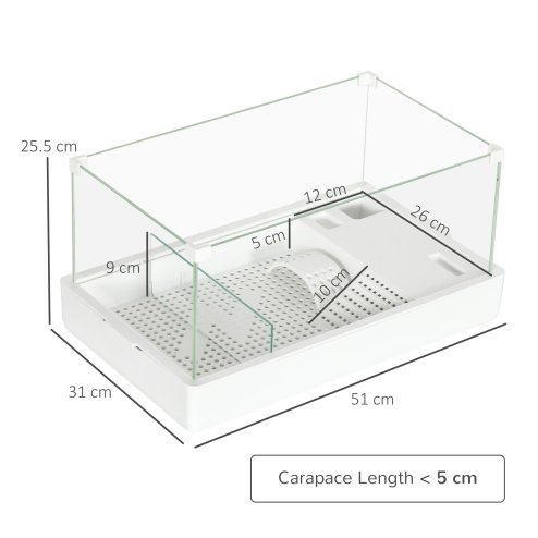 PawHut 50cm Turtle Tank Aquarium, Glass Tank with Basking Platform, Filter Layer Design, Full View Visually Terrapin Reptile Habitat, White