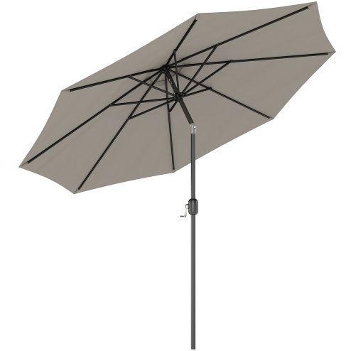 Outsunny 3(m) Garden Parasol Umbrellas, Outdoor Sun Shade with 8 Ribs, Tilt and Crank Handle for Balcony, Bench, Garden, Light Grey