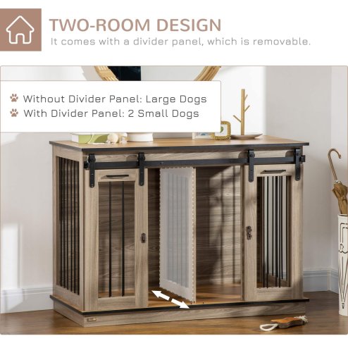 PawHut Dog Crate Furniture for Large Dog, Double Dog Cage for Small Dogs with Divider, Sliding Doors - Oak Tone
