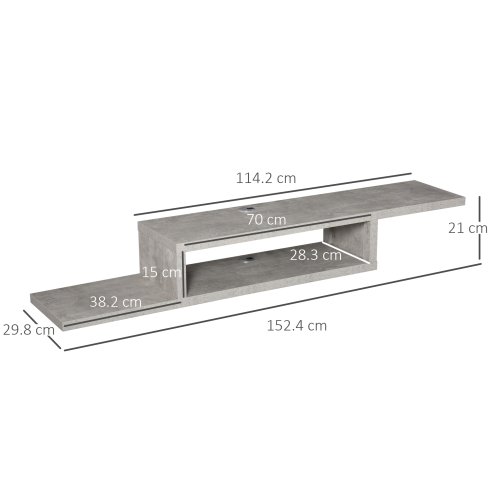 HOMCOM Floating TV Unit, Wall Mounted TV Stand with Open Shelf and 2 Cable Holes, Entertainment Unit for Living Room