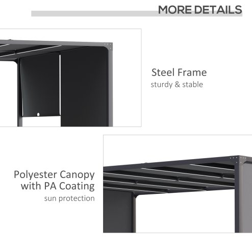 Outsunny 3(m) x 4m Pergola with Solar LED Lights, Garden Gazebo with Retractable Roof, Steel Frame, Outdoor Sun Shade Shelter for Patio Balcony Porch, Dark Grey