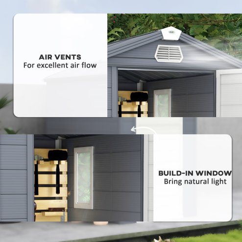 Outsunny 4 x 6ft Plastic Garden Storage Shed with Ventilation Slots and Lockable Door, Polypropylene Outdoor Storage Tool House with Foundation Kit, Grey