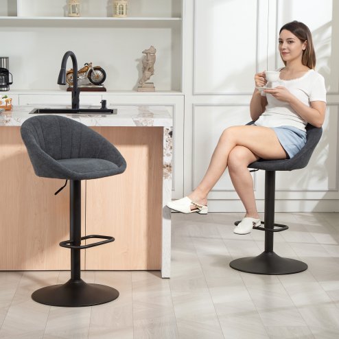 HOMCOM Bar Stools Set of 2, Swivel Barstools, Height Adjustable Breakfast Bar Chairs with Backrest and Footrest for Kitchen Island Counter, Dining Room, Dark Grey