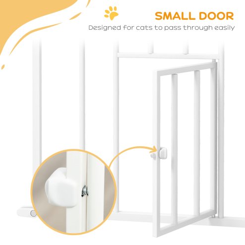 PawHut Extra Tall Dog Gate with Cat Flap, Pet Safety Gate for Doorways Stairs with Auto Close Double Locking, 104 cm Tall 74-101 cm Wide, White