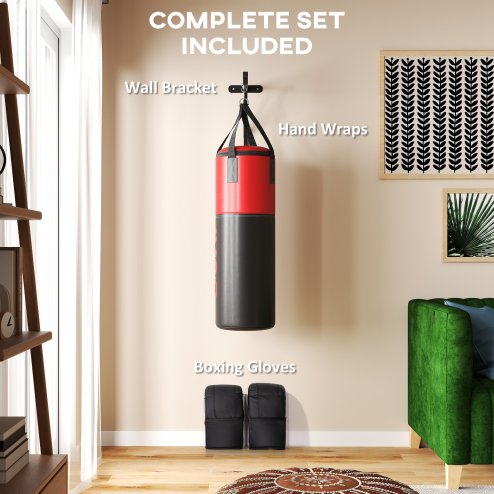 SPORTNOW 3ft Unfilled Punching Bag Set with Boxing Bag Bracket, Heavy Bag with Boxing Gloves, Hand Wraps, 360° Swivel Hook