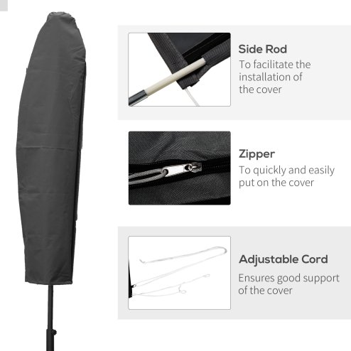 Outsunny Parasol Cover, Patio Cantilever Cover, Banana Umbrella Protector with Rod, Zipper for 2-4 m Parasol for Outdoor Garden, Patio, Dark Grey