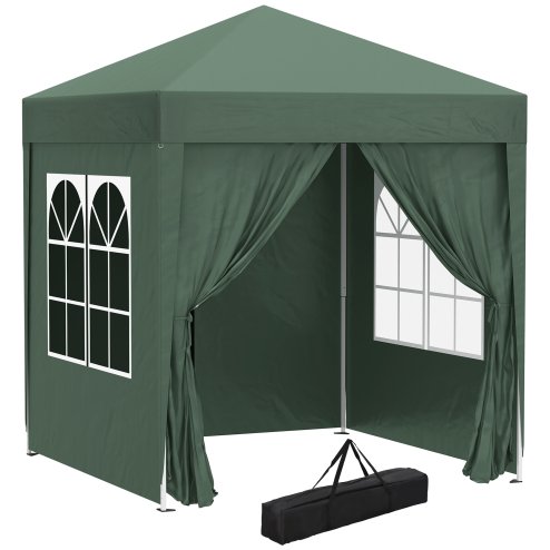 Outsunny 2 x 2 m Garden Pop Up Gazebo, Wedding Party Tent Marquee, Water Resistant Awning Canopy with Sidewalls, Windows, Carry Bag, Green Image