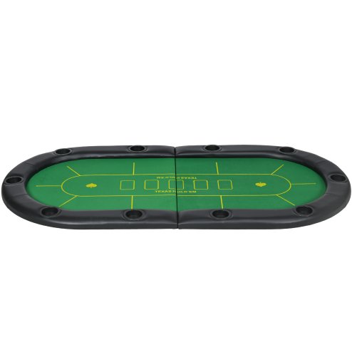 SPORTNOW Foldable Poker Mat for 10 Players, Oval Poker Table Top with Cup Holders, Portable Poker Table Cloth with Carrying Bag, 180 x 90cm - Green