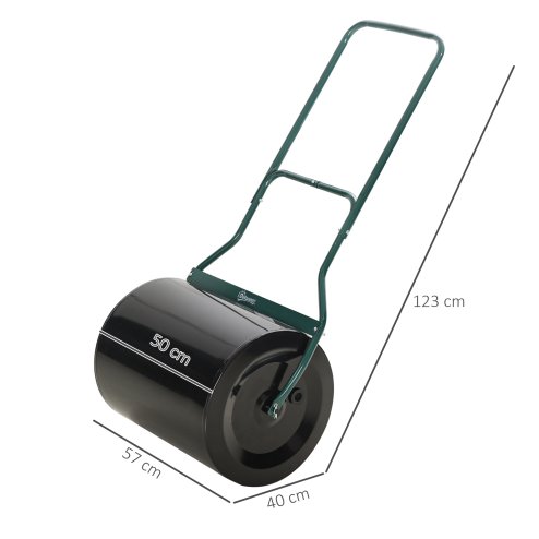 Outsunny 60L 50cm Steel Garden Lawn Roller Push Pull w/ Fillable Cylinder Water Sand Plug Lawn Flatten Seed Sow Rolling Drum w/ Handle