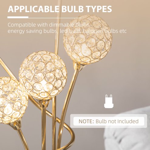 HOMCOM 5-Light Upright Floor Lamps for Living Room with Lampshade, Modern Standing Lamp for Bedroom, Bulb not Included, Silver
