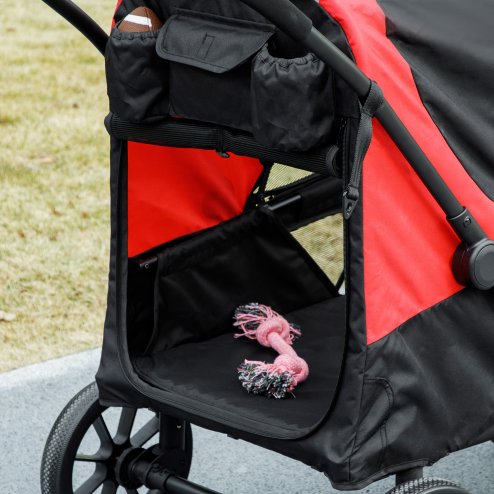 PawHut Dog Stroller, Easy Folding Pet Stroller for Large Dogs, Puppy Pram Pet Pushchair with 4 Big Wheels, Shock-Absorbing Frame, Safety Leashes, Brakes, Red/Black