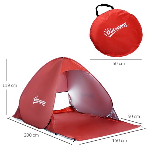Outsunny Pop up Beach Tent, UV 30+ Portable Sun Shelter with Carry Bag, 2x1.5m for 2-3 Person, Red
