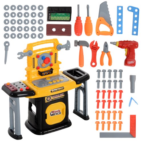 AIYAPLAY Kids Tool Bench, Workbench Kids Tool Set, 102 Pieces with Electric Drill, Storage, for Ages 3-6 Years, Yellow Image