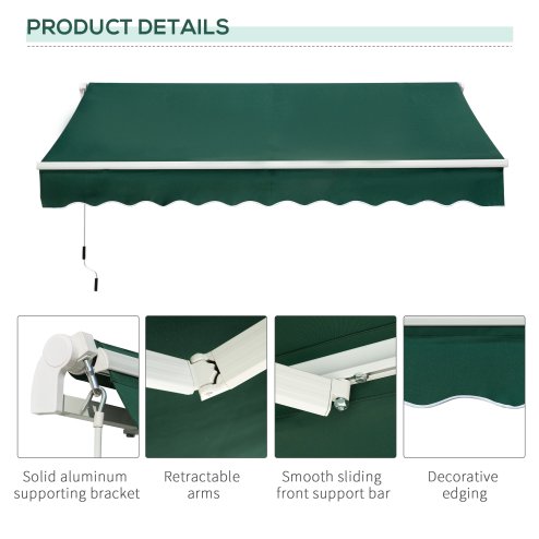 Outsunny 3 x 2m Manual Window Awning Canopy Garden Outdoor Shelter Patio Sun Shade UV Blocker Light Weight Aluminium Frame w/ Hand Crank Green