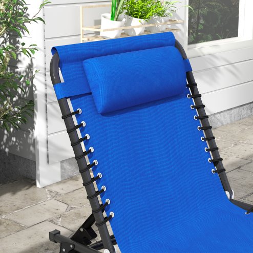 Outsunny 2 Piece Foldable Sun Loungers, Outdoor 4 Level Adjustable Backrest Reclining Chaise Chairs, Steel Frame Recliner Chair for Camping, Hiking, Navy Blue