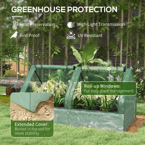 Outsunny Raised Garden Bed with Mini Greenhouse, Outdoor Metal Planter Box with Cover, for Herbs and Vegetables, Use for Patio, Garden, Balcony, Green and Dark Grey