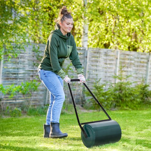Outsunny 30 L Heavy Duty Water Or Sand Filled 30cm Garden Steel Lawn Roller Drum - Dark Green Image