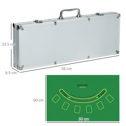 SPORTNOW 500-Piece Poker Chips Set with Aluminium Case, Holdem Poker Set with Mat, 11.5g Numbered Poker Chips, Two Decks of Cards, Dealer, Five Dices