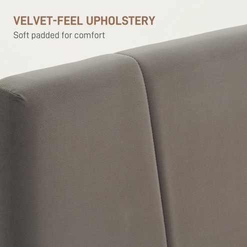 HOMCOM King Bed Frame with 5-Level Adjustable Velvet Upholstered Headboard, Wooden Slats Mattress Foundation, No Box Spring Needed, Grey