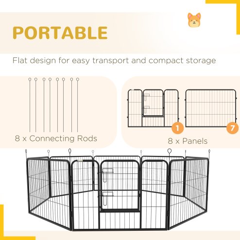 PawHut Dog Pen 8 Panels Puppy Pen Heavy Duty Pet Playpen for Indoor Outdoor for Dogs, Rabbits, Ducks 60cm High
