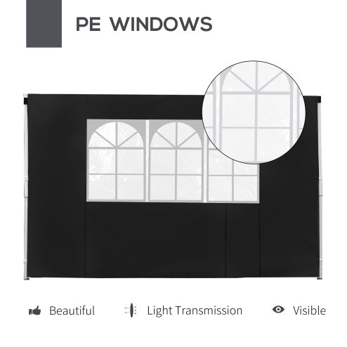 Outsunny 3 Meters Gazebo Replaceable Exchangeable Side Panel Wall Panels Walls With Window, Black