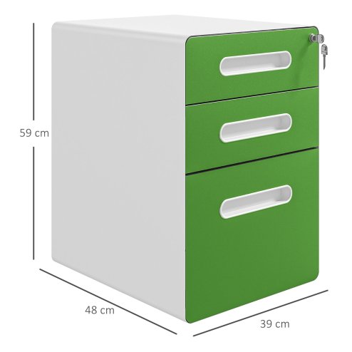 Vinsetto Lockable File Cabinet with 3 Drawers, Vertical Office Drawer for A4, Letter, Legal Size, Anti-tilt Design, Pre-Assembled Body, Green
