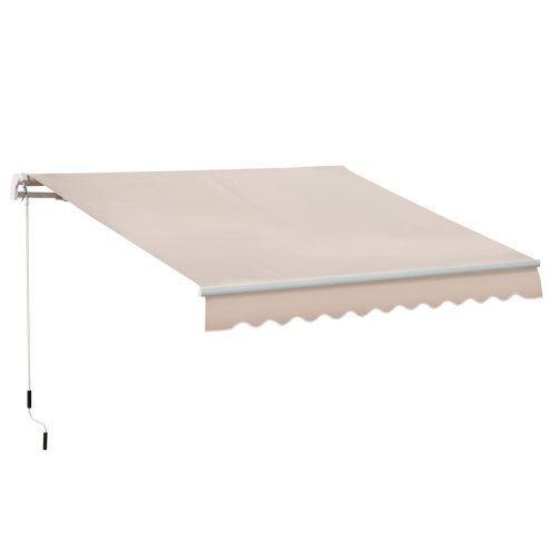 Outsunny 4x2.5m Retractable Manual Awning Window Door Sun Shade Canopy with Fittings and Crank Handle Beige