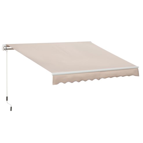 Outsunny 3 x 2m Manual Window Awning Canopy Garden Outdoor Shelter Patio Sun Shade UV Blocker Light Weight Aluminium Frame w/ Hand Crank Beige