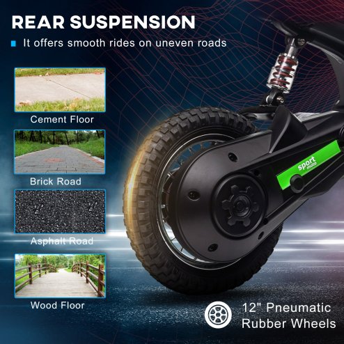HOMCOM 24V Electric Go Kart for Kids, Drifting Ride-On Racing Go Kart with Slow Start, Music, Horn Honking and Safety Belt, for 8-12 Years Old, Green