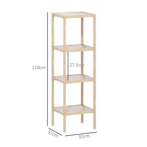 HOMCOM 4-Tier Bamboo Bathroom Storage Shelves, Freestanding Storage Shelving Unit, Multifunctional Display Plants Stand Shelf Rack Organiser