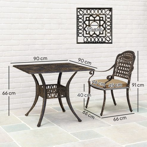Outsunny 5 Pieces Cast Aluminium Garden Dining Set, 4 Seater Garden Table and Chairs with Parasol Hole, Outdoor Garden Furniture Set with Cushions for Patio, Bronze Tone