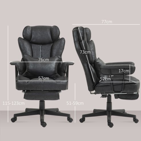 HOMCOM Office Chair, Ergonomic Desk Chair with Foot Rest, Lumbar Support, Reclining Function and Wide Seat, Height-Adjustable High Back Swivel Rolling for Home Office, Support up to 180 kg, Black