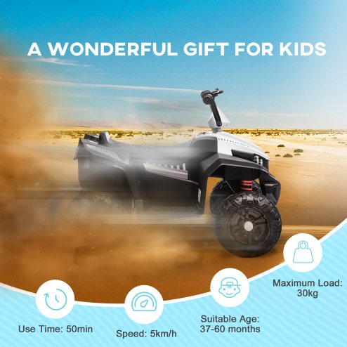 AIYAPLAY Kids Quadbike, 12V Electric Ride on ATV with 4 Wheels Spring Suspension, LED Light, Music, MP3, 5KM/H Battery Powered, for Ages 3-5 Years, White