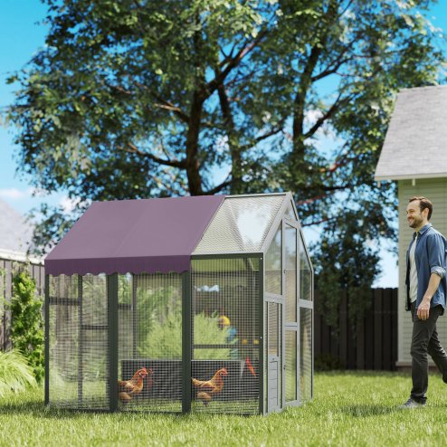 PawHut Chicken Run, Large Wooden Walk In Chicken Coop with Waterproof Cover, Split Door, 2 Nesting Boxes, 2 Roosting Bars, Poultry Hen Cage for 6-8 Chickens, Ducks, Geese, Rabbits, 1.7 x 1.8 x 1.8 m