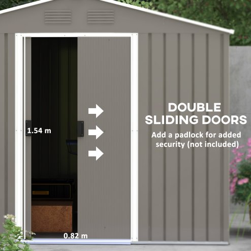 Outsunny 7.7 x 5.7ft Metal Garden Shed, Galvanised Outdoor Tool Storage House with Ventilation Slots and Sliding Doors, Light Grey
