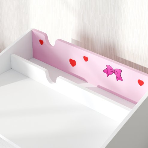 AIYAPLAY Kids Desk and Chair Set, Children Study Table and Chair with Storage, Pull-Out Drawer, Bow Pattern, for Bedroom, Playroom, Nursery, for Ages 3-6 Years, Pink