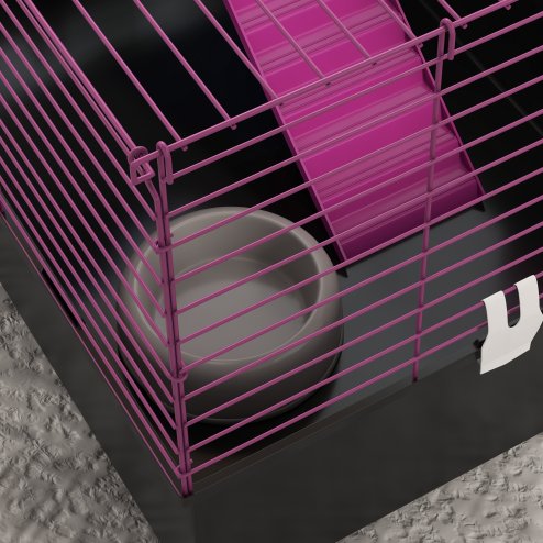 PawHut Guinea Pig Cage Chinchillas Rabbit Small Animal Cage with Ramp, Dish, Water Bottle, 71 x 46 x 47cm, Black
