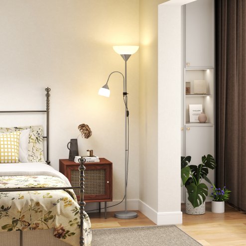 HOMCOM Modern Floor Lamp, Uplighter 2-Light Tall Standing Lamp with Adjustable Heads, for Living Room, Bedroom, Office